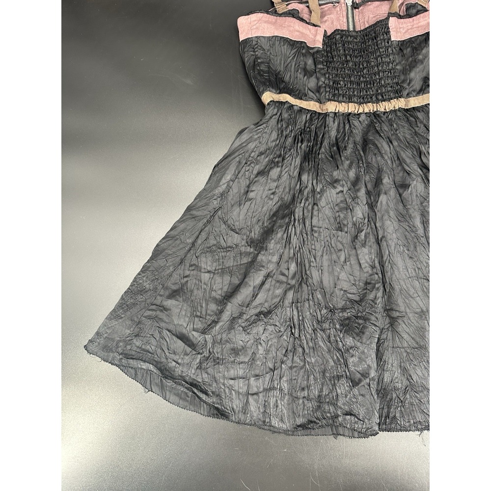 Free People Mini Dress Sz 6 Black Boho Smocked‎ Back Zip Front Removable Straps - Picture 3 of 11